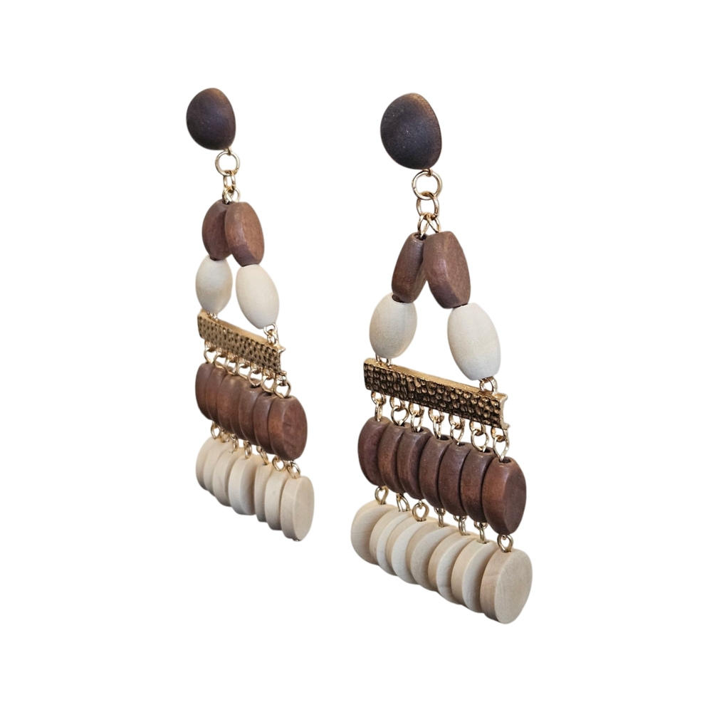 NWT - Gorgeous Boho Wooden Chandelier Earrings Multicolored - Picture 5 of 8